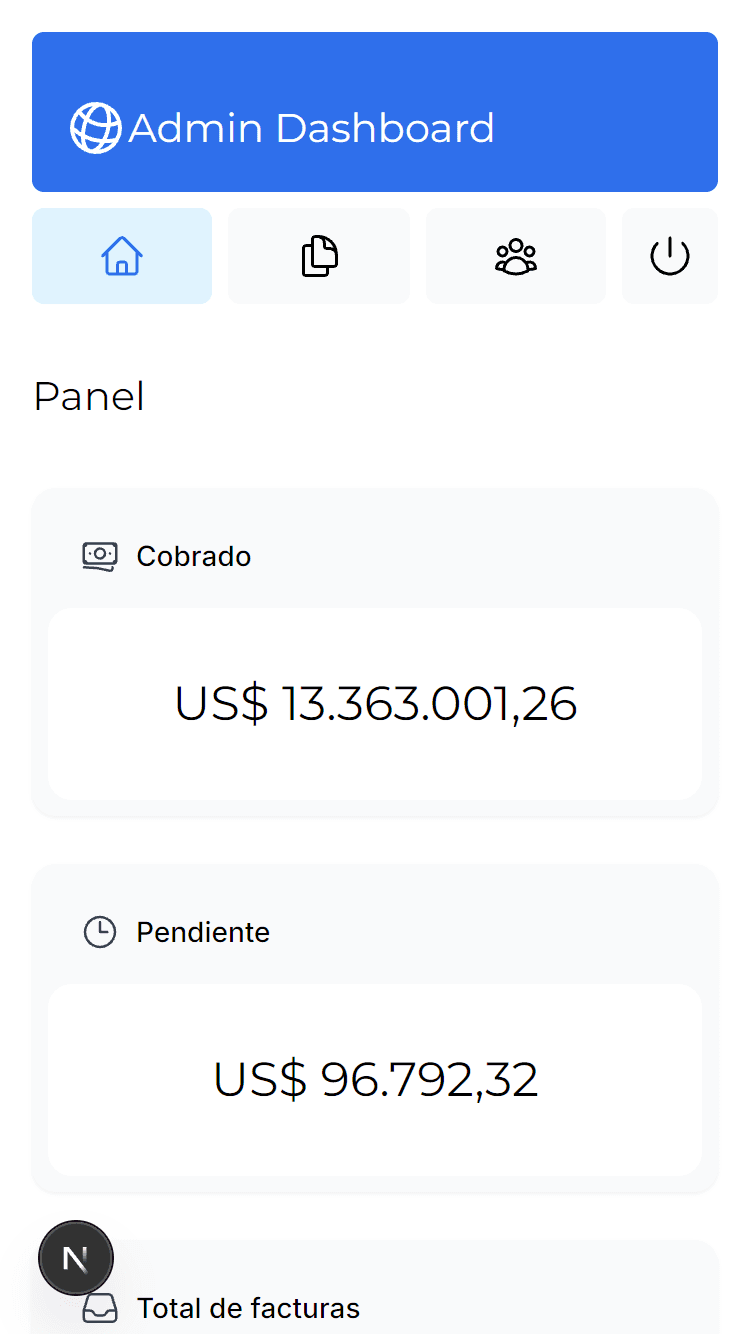 Capturas de pantalla del panel